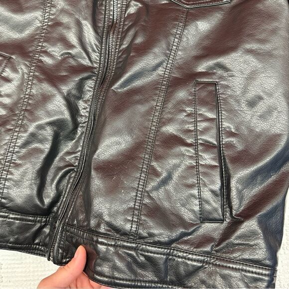 Levi's Black Leather Hoodie Sweatshirt Jacket Size M - Picture 8 of 13